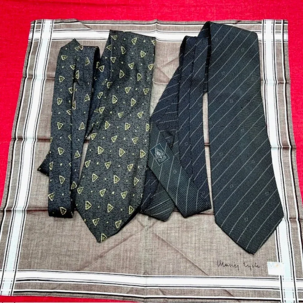 2 Neckties 100% Silk:: 1 Gucci & PAOL-O ROMANO+ 1 MZM  Handkerchierf 19